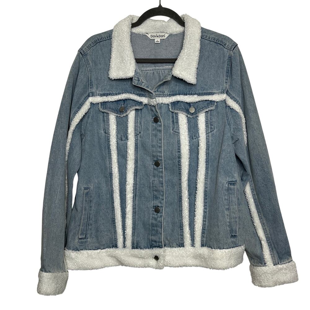 Davi & Dani Sherpa Trim Denim Jean Jacket Size Large